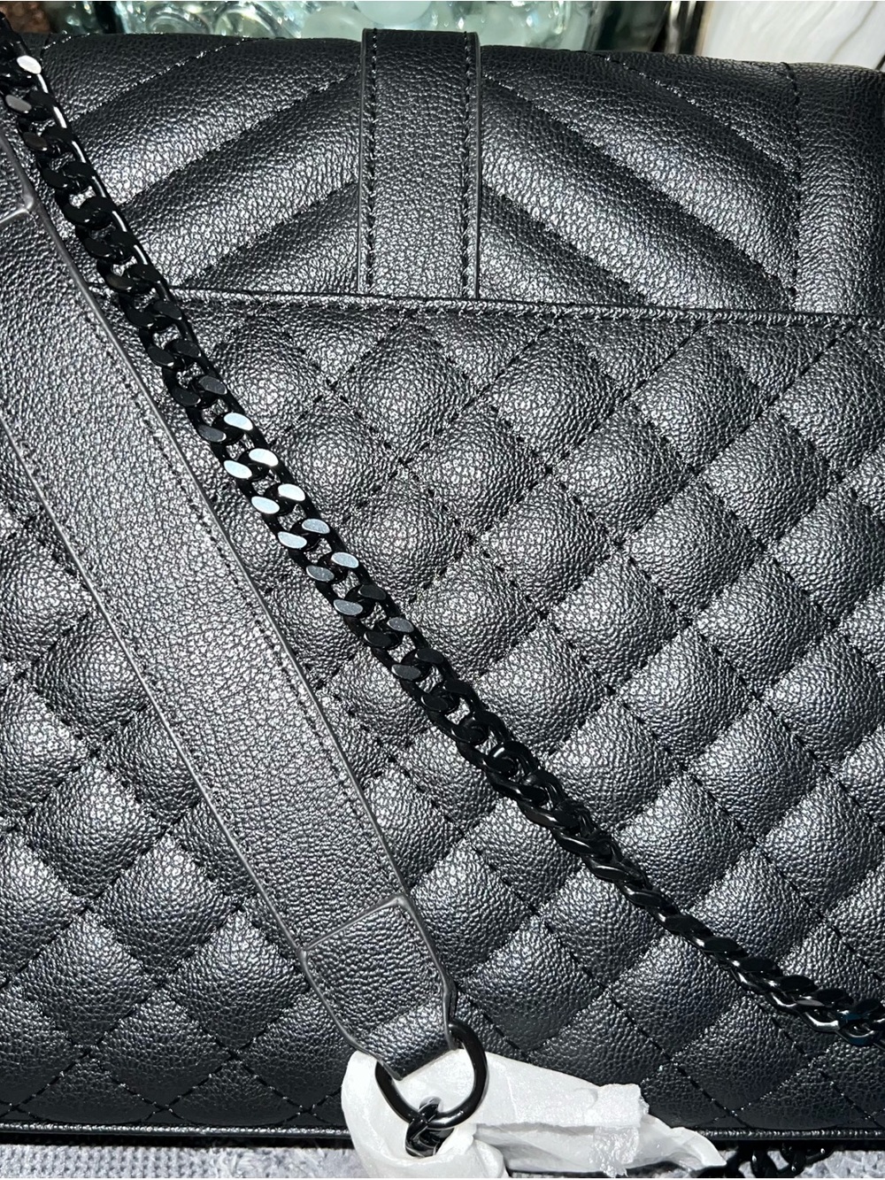 Black Quilted Chevron Leather Envelope Bag - Picture 2 of 4